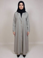 Modern Tailored Light Grey Abaya – Effortless Professional Elegance | Custom Order On Reuqest