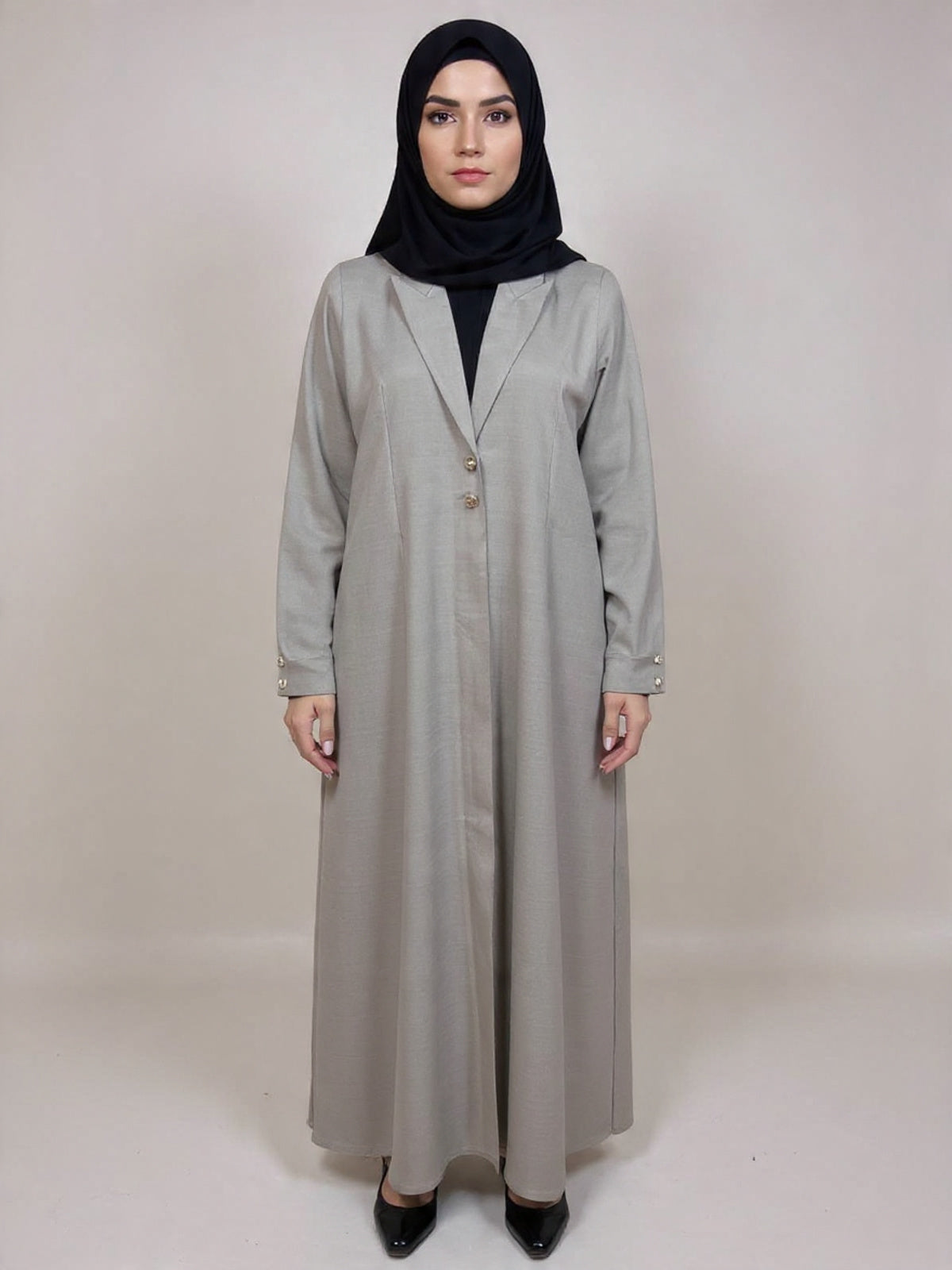 Modern Tailored Light Grey Abaya – Effortless Professional Elegance | Custom Order On Reuqest
