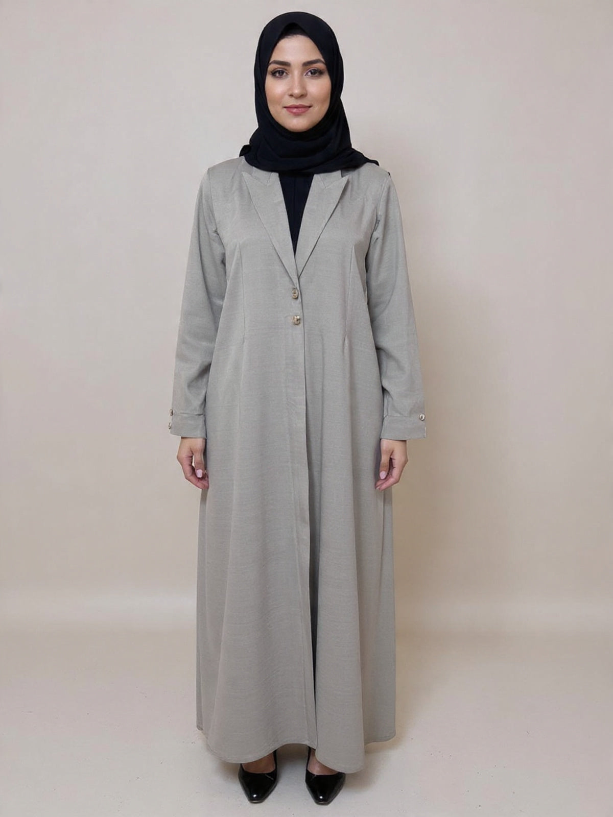 Modern Tailored Light Grey Abaya – Effortless Professional Elegance | Custom Order On Reuqest