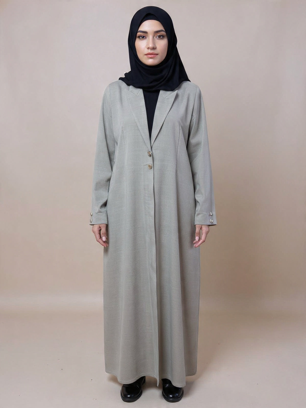 Modern Tailored Light Grey Abaya – Effortless Professional Elegance | Custom Order On Reuqest