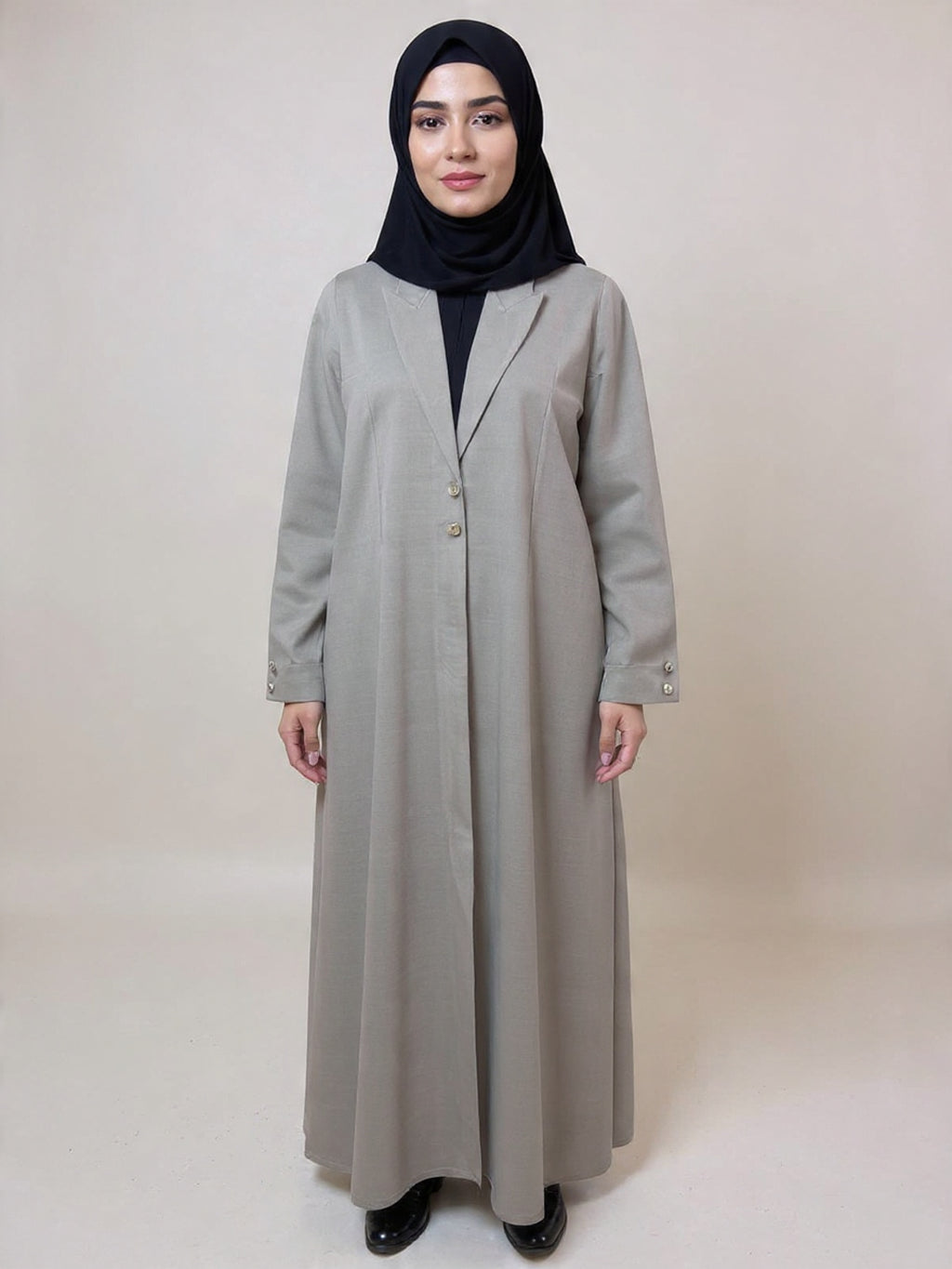 Modern Tailored Light Grey Abaya – Effortless Professional Elegance | Custom Order On Reuqest