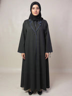 Contemporary Contrast Black Abaya – Bold Blue Trim | Custom Order On Request