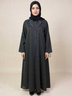 Contemporary Contrast Black Abaya – Bold Blue Trim | Custom Order On Request