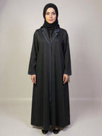 Contemporary Contrast Black Abaya – Bold Blue Trim | Custom Order On Request